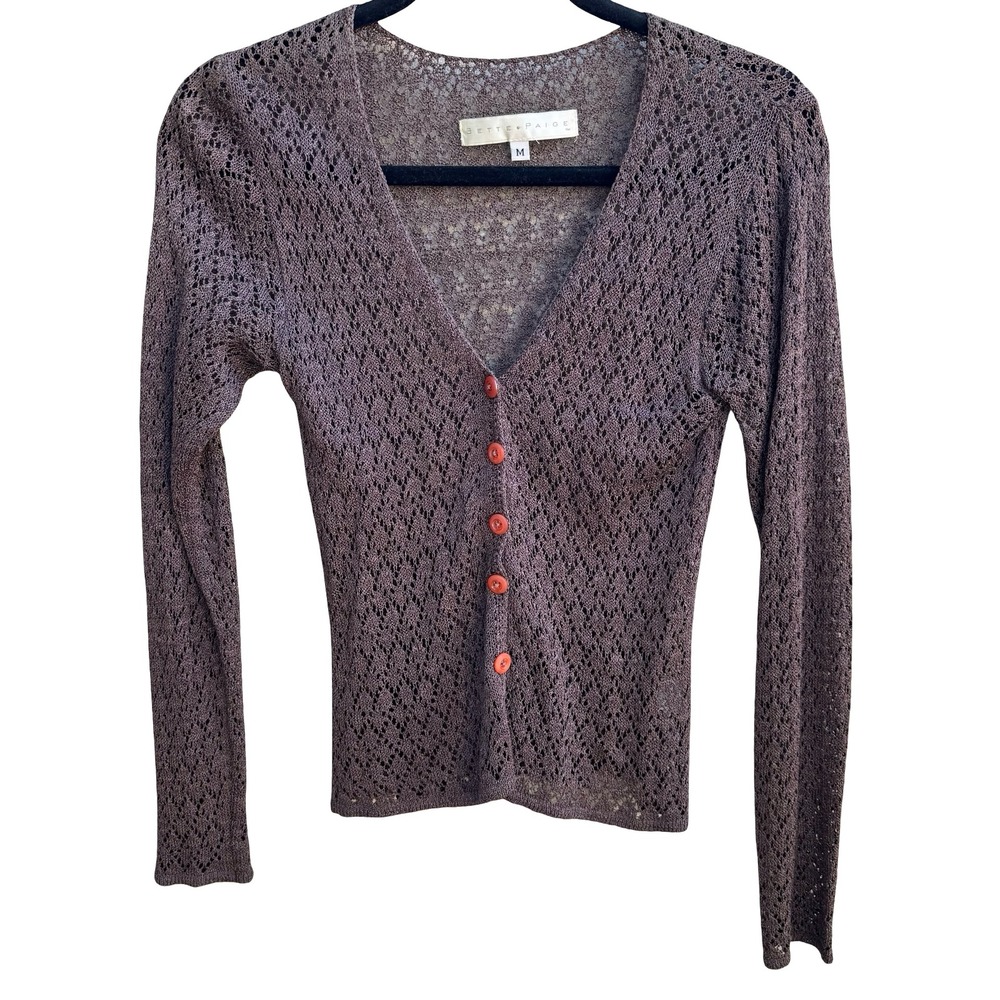 Bette Paige Pointelle Open Knit Boho Indie Grunge Whimsigoth Cardigan Brown M